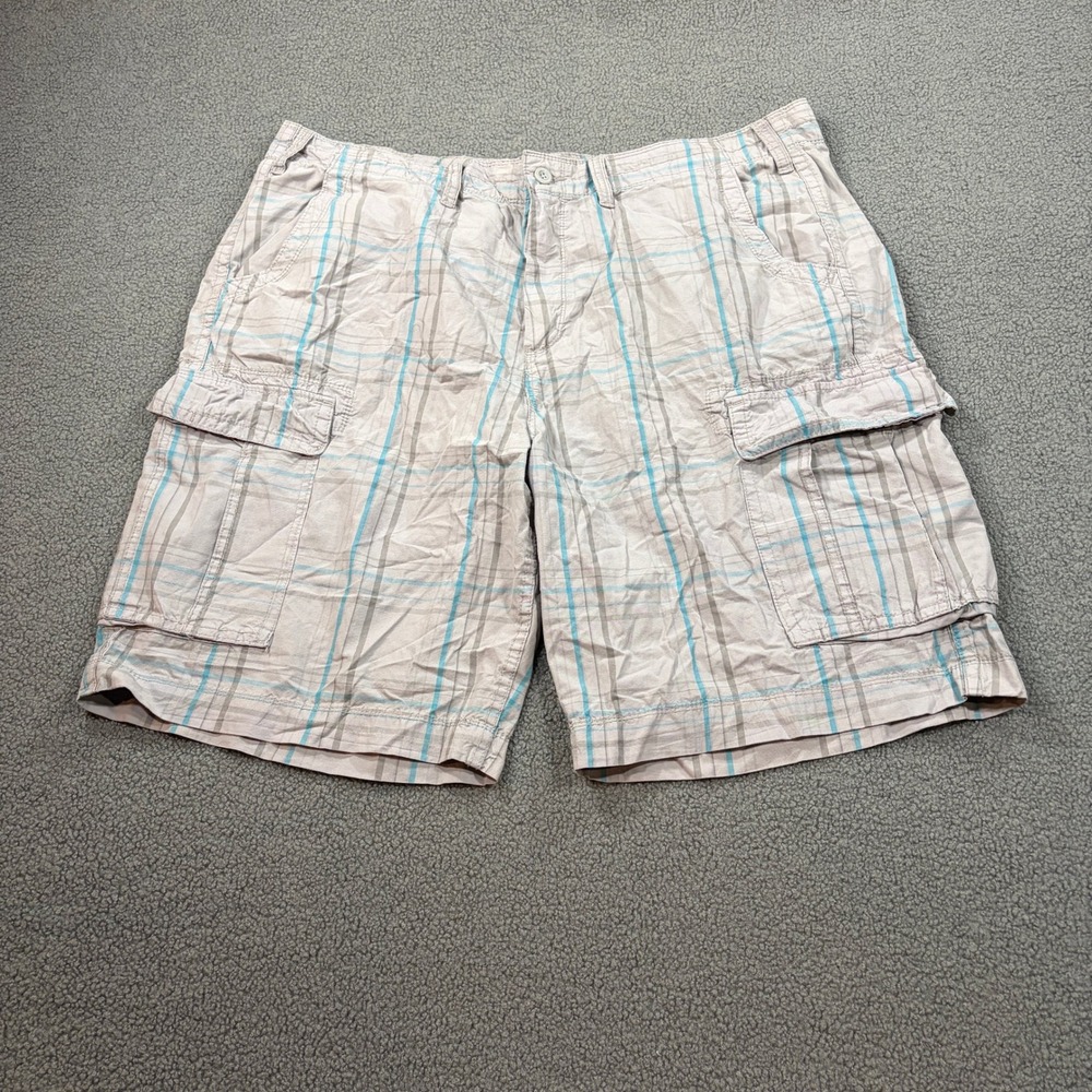 The Foundry Cargo Shorts Mens 46 Gray Blue Plaid Cotton Utility Pockets 749796